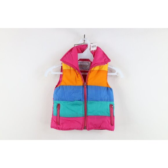 Vtg 80s 90s Streetwear Girls Toddler Size 4T Rainbow Striped Puffer Vest Jacket - Picture 1 of 15